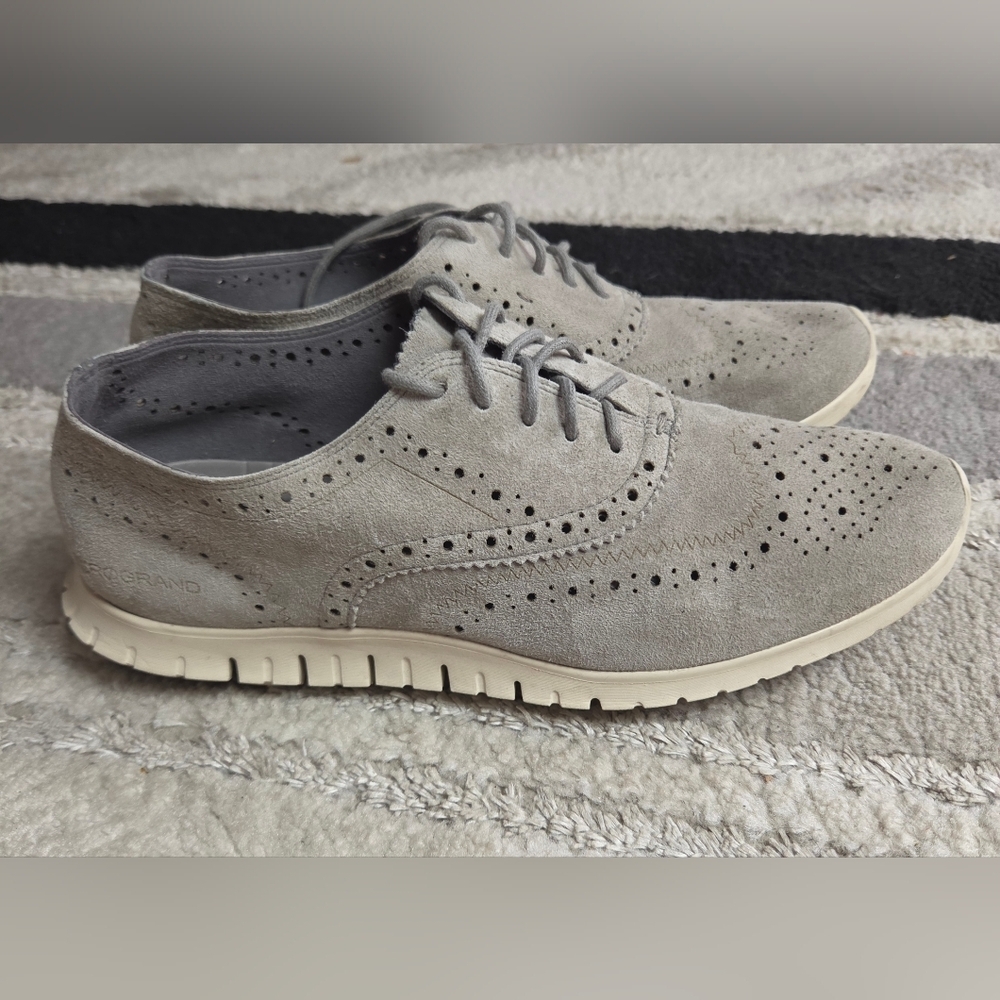Men's Suede Wingtip Derby in Light Gray